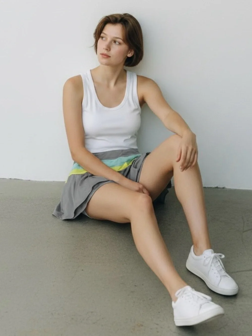 503 - Head Gray Athletic Skort with Mint and Neon Yellow Stripes Size Medium